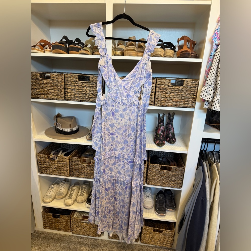 ASTR Lavender Floral Ruffle Strap Maxi Dress